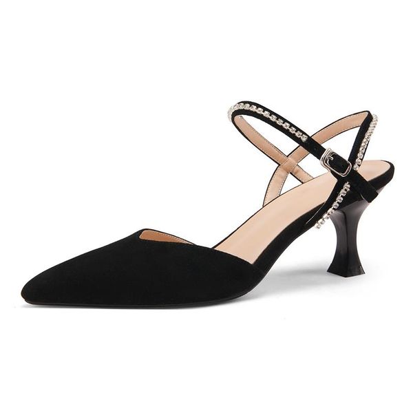 summer women's sandals cow leather kid suede thin heel height 6 cm pointed toe crystal decoration elegant ladies shoes big yard, Black
summer women's sandals cow leather kid suede thin heel height 6 cm pointed toe crystal decoration elegant ladies shoes big yard, Black