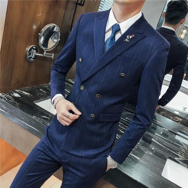 men's suits & blazers est fashion striped 3 pcs double breasted groom suit wedding tuxedos formal business casual wear, White;black
men's suits & blazers est fashion striped 3 pcs double breasted groom suit wedding tuxedos formal business casual wear, White;black