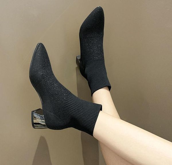 boots short women 2021 single socks women's winter thick with mid-tube pointed toe elastic thin high heels, Black
boots short women 2021 single socks women's winter thick with mid-tube pointed toe elastic thin high heels, Black