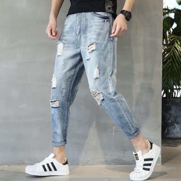 style 2021 denim jeans with holes knees male harlan feet cropped trousers summer thin light-colored loose large size 3xl men's, Blue
style 2021 denim jeans with holes knees male harlan feet cropped trousers summer thin light-colored loose large size 3xl men's, Blue