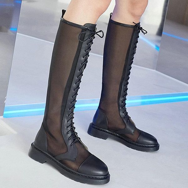boots for women knee high mesh breathable summer low heels platform white bottom botas feminina bottes femme 21zl, Black
boots for women knee high mesh breathable summer low heels platform white bottom botas feminina bottes femme 21zl, Black