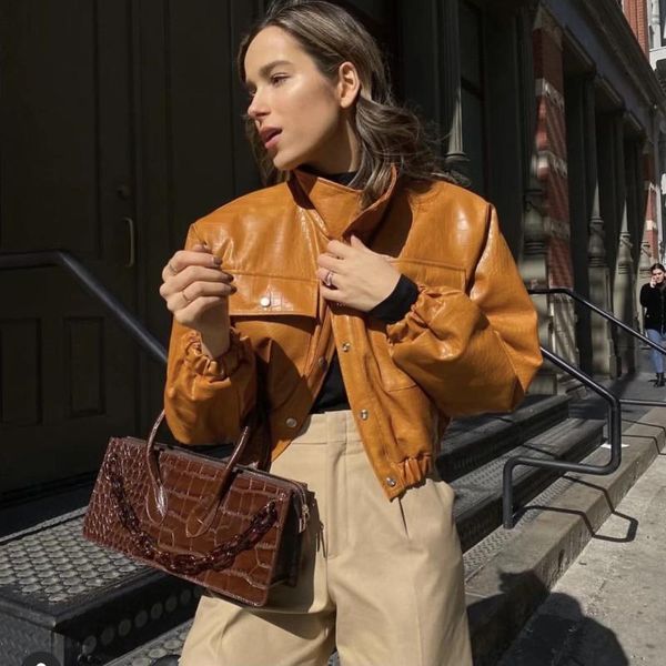 women's jackets gypsylady faux pu leather jacket cropped brown python autumn winter pockets bomber women ladies coats, Black;brown
women's jackets gypsylady faux pu leather jacket cropped brown python autumn winter pockets bomber women ladies coats, Black;brown