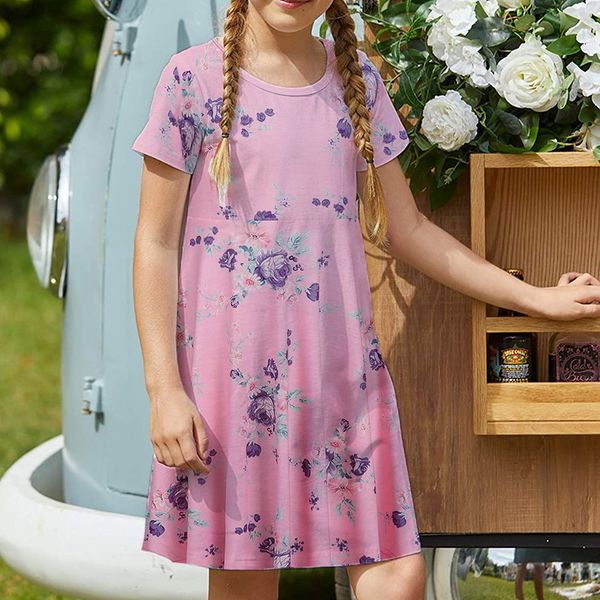 floral pattern girls dress short-sleeved printed dress children's casual dress a-line skirt length over the knee simple, elegant and co, Red;yellow
floral pattern girls dress short-sleeved printed dress children's casual dress a-line skirt length over the knee simple, elegant and co, Red;yellow