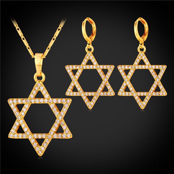 cubic zirconia magen david necklace set women's platinum plated/18k real gold plated star of david necklace earrings, Silver
cubic zirconia magen david necklace set women's platinum plated/18k real gold plated star of david necklace earrings, Silver