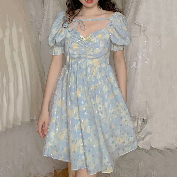 dresses french kawaii sweet women short sleeve lace-up elegant floral design party fairy dress for females 2021 summer sexy, Black;gray
dresses french kawaii sweet women short sleeve lace-up elegant floral design party fairy dress for females 2021 summer sexy, Black;gray