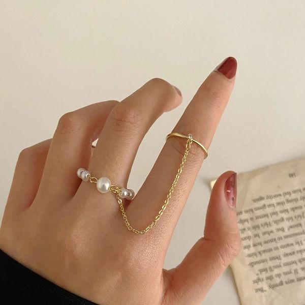 fashion gold color chain simulated pearl opening ring for women punk double rings set finger knuckle jewelry, Silver
fashion gold color chain simulated pearl opening ring for women punk double rings set finger knuckle jewelry, Silver