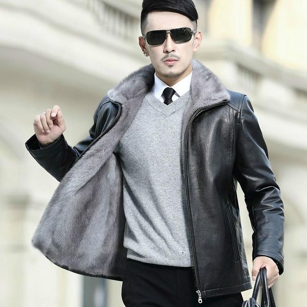 men's leather & faux mens mink coat genuine jacket men winter real fur liner goatskin jackets and coats a16dn5257 kj2451, Black
men's leather & faux mens mink coat genuine jacket men winter real fur liner goatskin jackets and coats a16dn5257 kj2451, Black