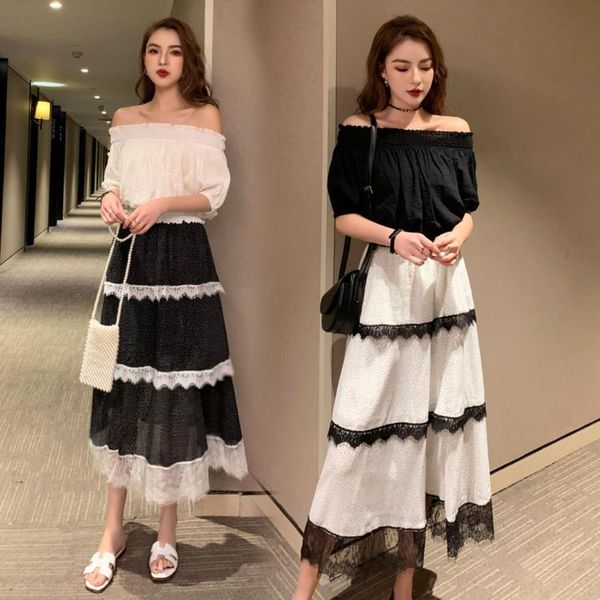 one word on the shoulder clothes + cake skirt lace half-body suit woman twinset women's two piece pants, White
one word on the shoulder clothes + cake skirt lace half-body suit woman twinset women's two piece pants, White