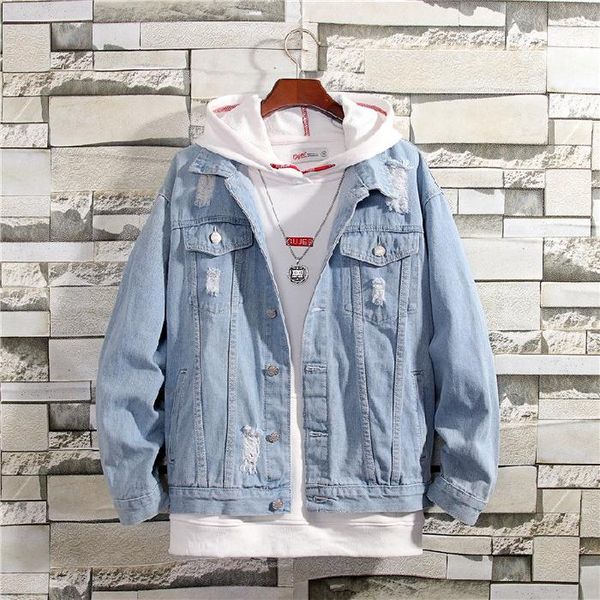 men's jackets 2021 spring men handsome denim jacket youth with holes trend loose cowboy clothing, Black;brown
men's jackets 2021 spring men handsome denim jacket youth with holes trend loose cowboy clothing, Black;brown