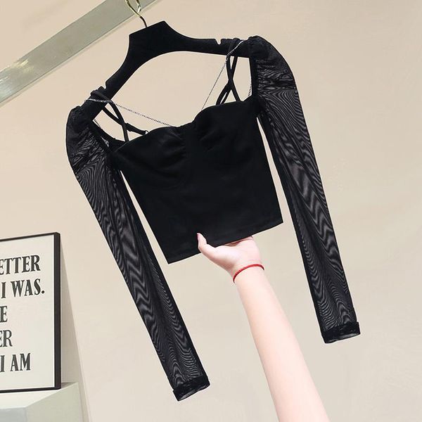 spring summer off-neck mesh splicing long sleeve knitwear women short slim fit knit shirt chain elastic shirts women's t-shirt, White
spring summer off-neck mesh splicing long sleeve knitwear women short slim fit knit shirt chain elastic shirts women's t-shirt, White