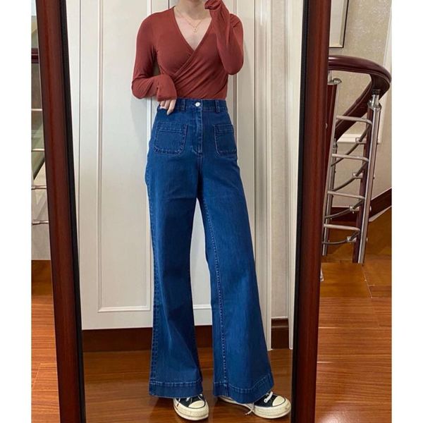 women's jeans wide leg flare vinatge high waist loose denim pants ladies streetwear long casual trousers, Blue
women's jeans wide leg flare vinatge high waist loose denim pants ladies streetwear long casual trousers, Blue