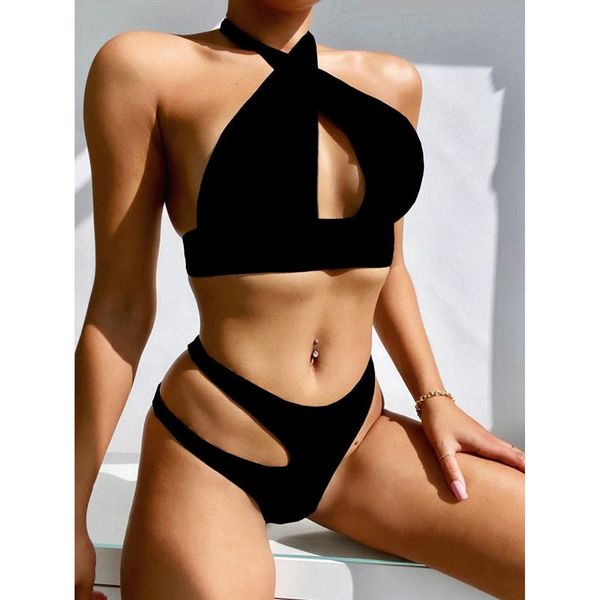 women's swimwear split swimsuit leopard print hollow out bandage bikini low waist cross sling beach 2 piece set, White;black
women's swimwear split swimsuit leopard print hollow out bandage bikini low waist cross sling beach 2 piece set, White;black
