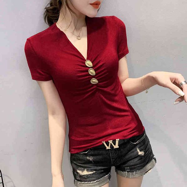 women's t-shirt summer european clothes t-shirt fashion folds v-neck button women ropa mujer cotton short sleeve tees t0, White
women's t-shirt summer european clothes t-shirt fashion folds v-neck button women ropa mujer cotton short sleeve tees t0, White
