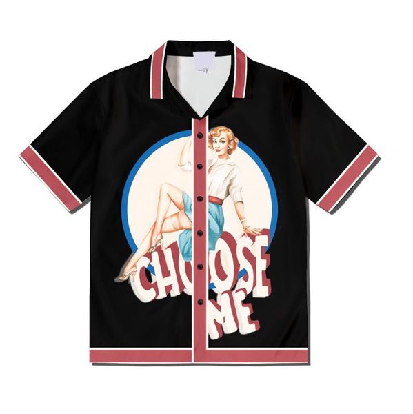 men's casual shirts modern girl print contrast shirt retro loose summer black t men japanese fashion, White;black
men's casual shirts modern girl print contrast shirt retro loose summer black t men japanese fashion, White;black