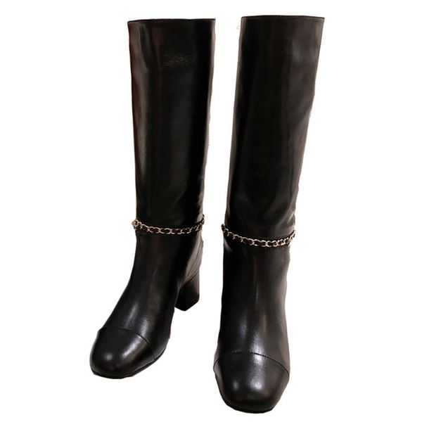 boots natural leather women long fashion metal chain decoration knee high brand designer square heel black boot
boots natural leather women long fashion metal chain decoration knee high brand designer square heel black boot