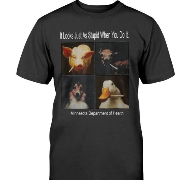 it looks just as stupid when you do it animals with cigars t-shirt anti smoking, White;black
it looks just as stupid when you do it animals with cigars t-shirt anti smoking, White;black