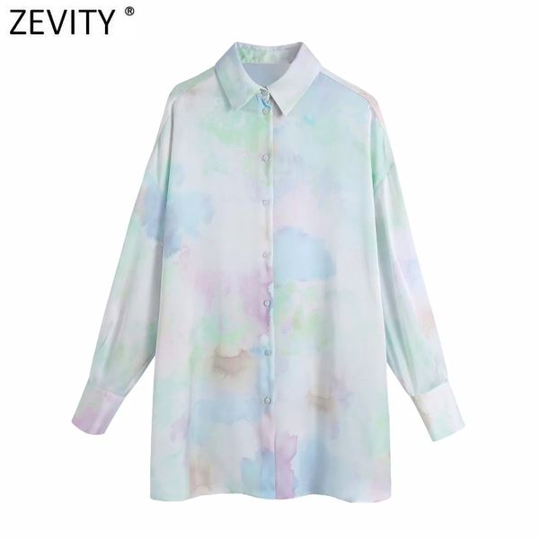 zevity women vintage tie dye print casual loose blouse office ladies long sleeve breasted shirt chic oversize blusas ls9282 210419, White 
zevity women vintage tie dye print casual loose blouse office ladies long sleeve breasted shirt chic oversize blusas ls9282 210419, White