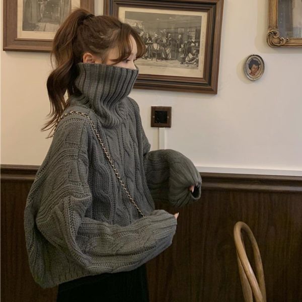 women's high collar sweater loose wear 2021 autumn and winter lazy wind japanese style short retro hong kong sweaters, White;black
women's high collar sweater loose wear 2021 autumn and winter lazy wind japanese style short retro hong kong sweaters, White;black