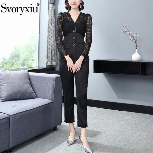 women's two piece pants svoryxiu 2021 runway designer autumn fashion office lady set v-neck black lace jacket + suits, White
women's two piece pants svoryxiu 2021 runway designer autumn fashion office lady set v-neck black lace jacket + suits, White