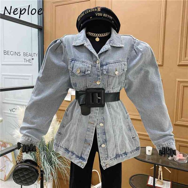 neploe turn down collar long sleeve single breast denim jacket women slim waist sashes solid coat femme spring outwear 210510, Black;brown
neploe turn down collar long sleeve single breast denim jacket women slim waist sashes solid coat femme spring outwear 210510, Black;brown