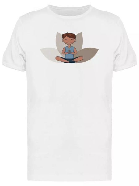 boy doing yoga, cartoon men's tee -image by shutterstock, White;black 
boy doing yoga, cartoon men's tee -image by shutterstock, White;black