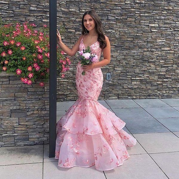 pink spaghetti mermaid long prom dresses with applqieus tiered sweep train tulle formal evening party gowns, Black
pink spaghetti mermaid long prom dresses with applqieus tiered sweep train tulle formal evening party gowns, Black