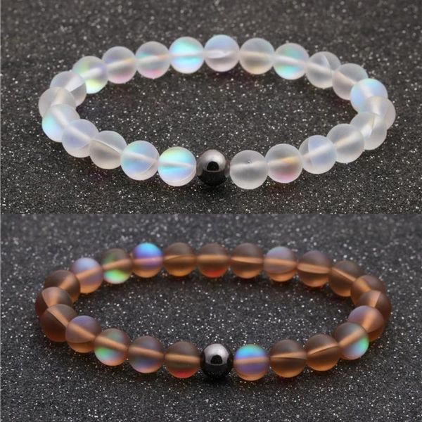 link, chain round mystic rainbow glass beaded stretch bracelet 8mm matte moonstone beads elastic wristband women jewelry 066c, Black
link, chain round mystic rainbow glass beaded stretch bracelet 8mm matte moonstone beads elastic wristband women jewelry 066c, Black