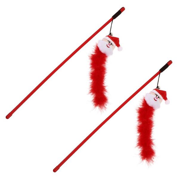 cat toys 2pcs teaser pet plaything santa claus teasing rods training