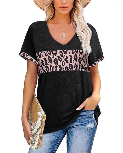 women's t-shirt women summer 2021 style fashion leopard printing stitching v-neck short-sleeve cotton casual black, White
women's t-shirt women summer 2021 style fashion leopard printing stitching v-neck short-sleeve cotton casual black, White
