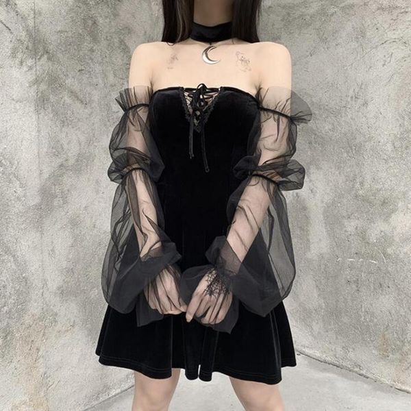 casual dresses aiyanga mesh vintage gothic girl 2021 velvet women transpanent sleeve lace up dress chic punk hip hop vestido, Black;gray
casual dresses aiyanga mesh vintage gothic girl 2021 velvet women transpanent sleeve lace up dress chic punk hip hop vestido, Black;gray