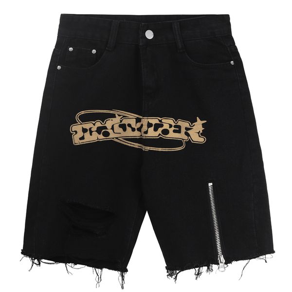 front zipper hole tassel letter embroidery mens jeans shorts summer straight oversized casual denim five point pants, Blue
front zipper hole tassel letter embroidery mens jeans shorts summer straight oversized casual denim five point pants, Blue