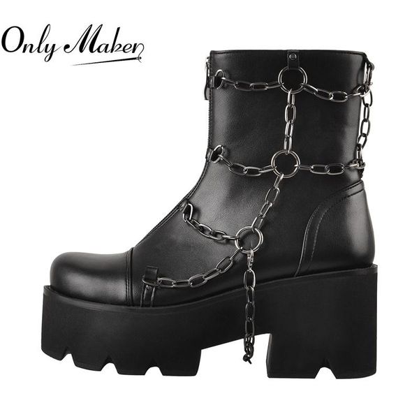 boots onlymaker chunky high heels for women matte black platform round toe metal chain decoration ankle booties zipper big size
boots onlymaker chunky high heels for women matte black platform round toe metal chain decoration ankle booties zipper big size
