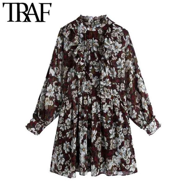 women chic fashion floral print ruffled mini dress vintage elastic waist with lining female dresses vestidos mujer 210507, Black;gray
women chic fashion floral print ruffled mini dress vintage elastic waist with lining female dresses vestidos mujer 210507, Black;gray