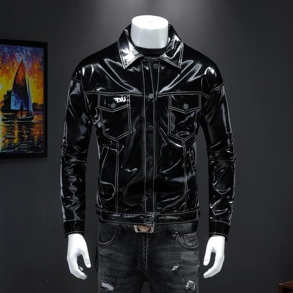 men's fur & faux brand autumn winter jacket mens fashion lapel jackets korean pu patent leather men glossy plus size coat, Black
men's fur & faux brand autumn winter jacket mens fashion lapel jackets korean pu patent leather men glossy plus size coat, Black