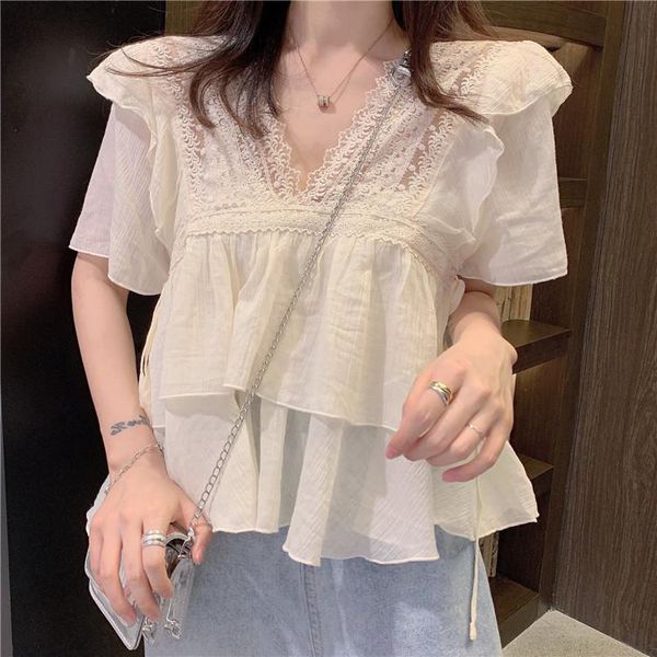 women's blouses & shirts blusas mujer de moda summer loose lace sweet ruffles clothing v-neck ladies crop korean style, White
women's blouses & shirts blusas mujer de moda summer loose lace sweet ruffles clothing v-neck ladies crop korean style, White