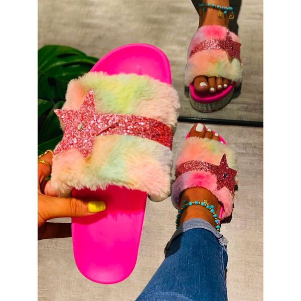 women's winter home comfort and warm slippers, plush cute star decoration non-slip sandals slippers women fluffy#, Black
women's winter home comfort and warm slippers, plush cute star decoration non-slip sandals slippers women fluffy#, Black