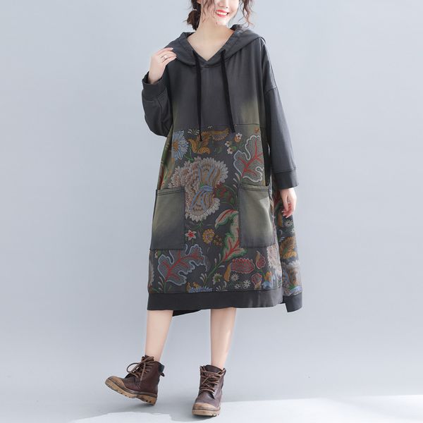 vintage ladies long sleeves hoodie cotton dress plus size women's clothing q237, Black;gray
vintage ladies long sleeves hoodie cotton dress plus size women's clothing q237, Black;gray