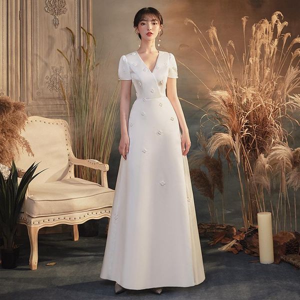white satin a-line long wedding party dresses elegant puffy sleeve beading formal gown bride toast clothing ethnic, Red
white satin a-line long wedding party dresses elegant puffy sleeve beading formal gown bride toast clothing ethnic, Red