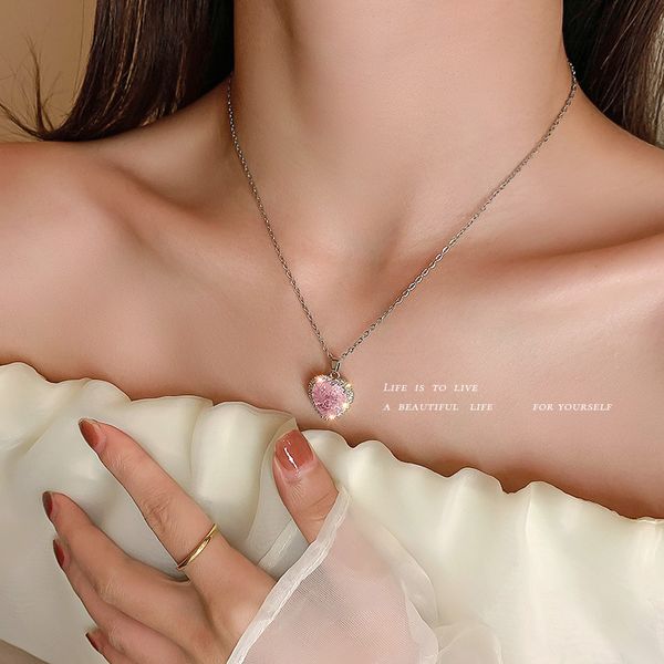necklace luxury designer chain korean ins style diamond inlaid zircon pink love sweet temperament clavicle peach heart fairy neck tide, Silver
necklace luxury designer chain korean ins style diamond inlaid zircon pink love sweet temperament clavicle peach heart fairy neck tide, Silver