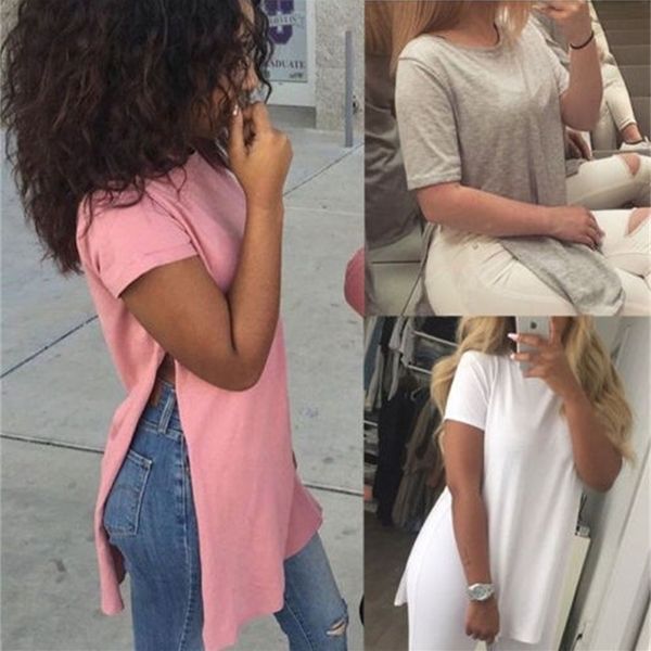 women's t-shirt style fashion women summer loose short sleeve casual split on both sides four colors solid, White
women's t-shirt style fashion women summer loose short sleeve casual split on both sides four colors solid, White