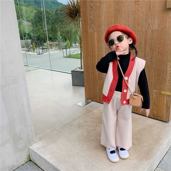 spring autumn girls 2 color fashion sweater clothes sets children casual vest cardigan+loose wide leg pants 2 pcs suits 210615, White
spring autumn girls 2 color fashion sweater clothes sets children casual vest cardigan+loose wide leg pants 2 pcs suits 210615, White
