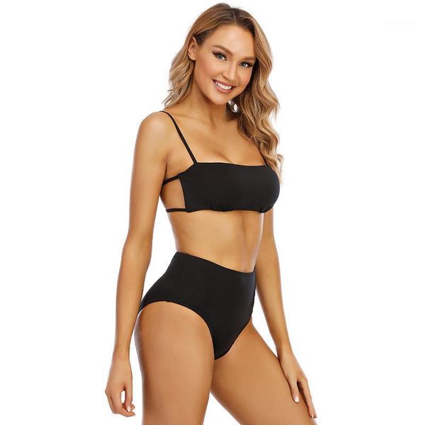 women's swimwear 2021 swimsuit badeanzug solid bandeau bikini high waist beachwear, White;black
women's swimwear 2021 swimsuit badeanzug solid bandeau bikini high waist beachwear, White;black