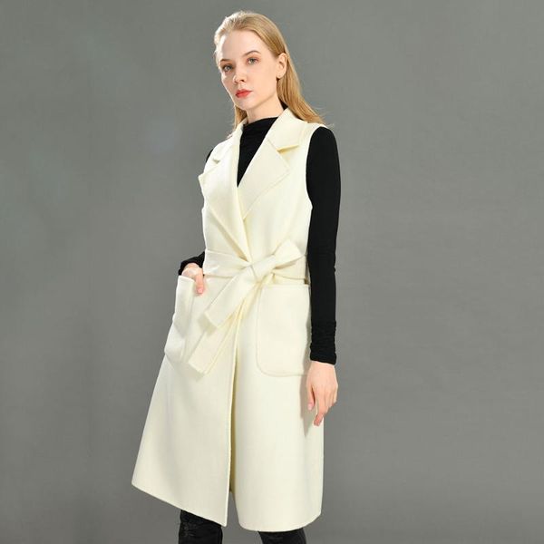 long wool sleeveless vest spring autumn winter women woolen waistcoat style slim pockets cashmere with belt outwear women's vests, Black;white
long wool sleeveless vest spring autumn winter women woolen waistcoat style slim pockets cashmere with belt outwear women's vests, Black;white