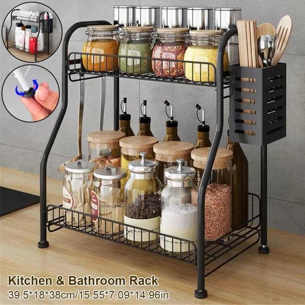 hooks & rails 2-tier spice rack seasoning kitchenware holder table organizer iron two-layer kitchen supplies
hooks & rails 2-tier spice rack seasoning kitchenware holder table organizer iron two-layer kitchen supplies