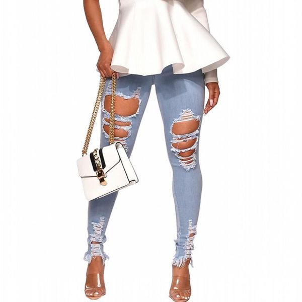 est women stretch ripped distressed skinny high waist denim pants shredded jeans trousers slim jeggings women's, Blue
est women stretch ripped distressed skinny high waist denim pants shredded jeans trousers slim jeggings women's, Blue