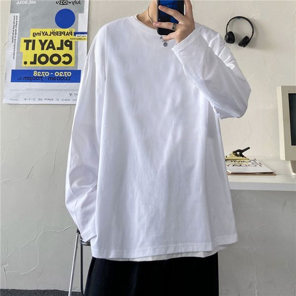 spring and autumn new t trend white loose casual couple large size inside long sve men's t-shirt bottomed shirt, White;black
spring and autumn new t trend white loose casual couple large size inside long sve men's t-shirt bottomed shirt, White;black