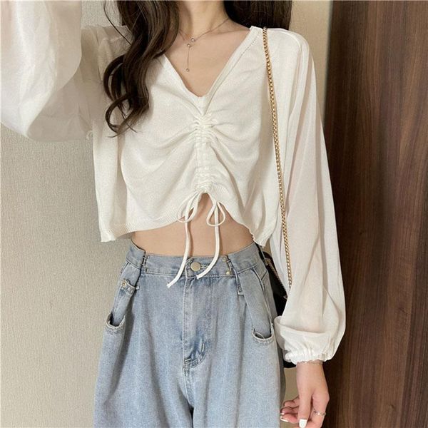 women's blouses & shirts summer women sunscreen shirt bloues lantern sleeve v-neck drawstring off shoulder chiffon crop, White
women's blouses & shirts summer women sunscreen shirt bloues lantern sleeve v-neck drawstring off shoulder chiffon crop, White