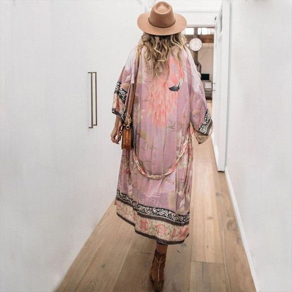 bohemian bikini sweet pink women dresses boho print self belted front open long kimono dress beach tunic wrap dreses n996, Black;gray
bohemian bikini sweet pink women dresses boho print self belted front open long kimono dress beach tunic wrap dreses n996, Black;gray