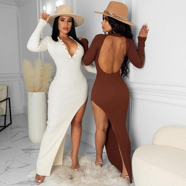 casual dresses high split backless maxi dress women fall winter clothes long sleeve v-neck knit party club bodycon robe femme, Black;gray
casual dresses high split backless maxi dress women fall winter clothes long sleeve v-neck knit party club bodycon robe femme, Black;gray