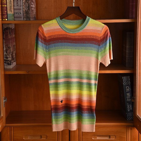 men's t-shirts summer 30% raiow silk stripe women's fashionable slin apt mesh t c561, White;black 
men's t-shirts summer 30% raiow silk stripe women's fashionable slin apt mesh t c561, White;black